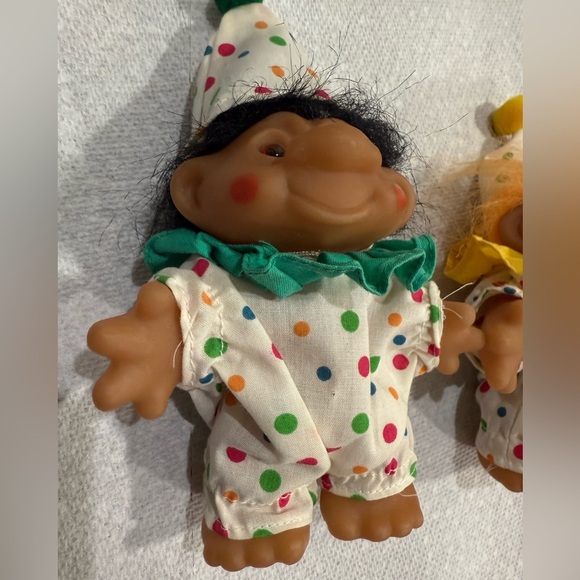 Vintage Dam 1986 Set of 2 Orange Hair Troll Doll Clown Figure Black Hair Troll - Picture 3 of 7